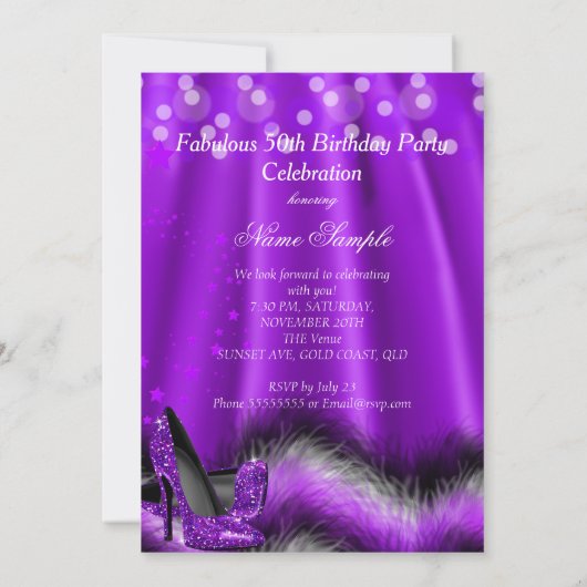 素晴らしい50パープルスターズハイヒール誕生日2 招待状 (裏面)