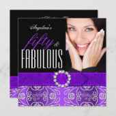 素晴らしい50パープルダイヤモンドバースデーパーティー 招待状 (正面/裏面)