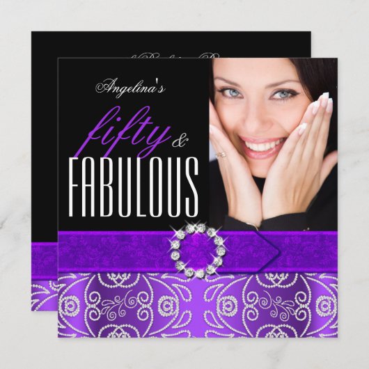 素晴らしい50パープルダイヤモンドバースデーパーティー 招待状 (正面/裏面)