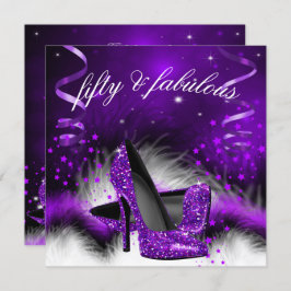素晴らしい50パープルハイヒール誕生日パーティー 招待状