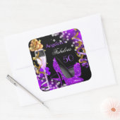 素晴らしい50パープルヒール金ゴールドバブル誕生日 スクエアシール (封筒)