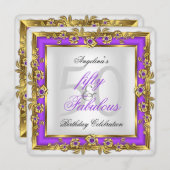 素晴らしい50パープルホワイト金ゴールド誕生日パーティー 招待状 (正面/裏面)