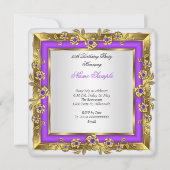 素晴らしい50パープルホワイト金ゴールド誕生日パーティー 招待状 (裏面)