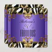 素晴らしい50パープル金ゴールド白黒ゼブラ 招待状 (正面/裏面)