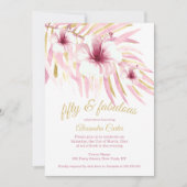 素晴らしい50ピンクの金ゴールド花ホワイトウォーター色 招待状 (正面)