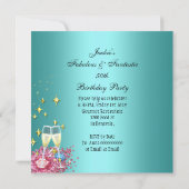 素晴らしい50ピンクティール（緑がかった色）グリッターハイヒール誕生日3 招待状 (裏面)