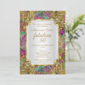 素晴らしい50ピンクティール（緑がかった色）ゴールデンパール誕生日パーティー 招待状 (スタンド正面)