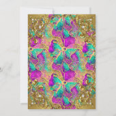 素晴らしい50ピンクティール（緑がかった色）ゴールデンパール誕生日パーティー 招待状 (裏面)