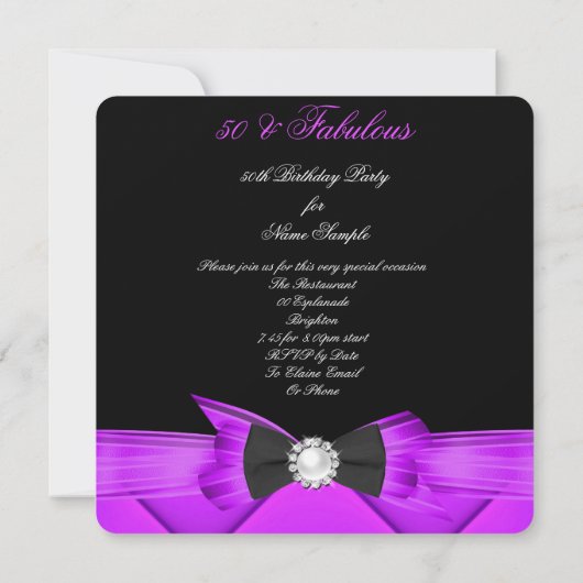 素晴らしい50ピンクパープルの写真の誕生日パーティー 招待状 (裏面)