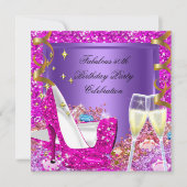 素晴らしい50ピンクパープルグリッターヒール誕生日 招待状 (正面)