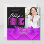 素晴らしい50ピンクパープルブラックフォトバースデーパーティー 招待状 (正面)