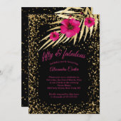 素晴らしい50ピンクブラック金ゴールドスパークル誕生日 招待状 (正面/裏面)