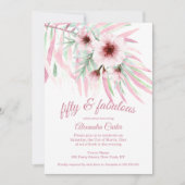 素晴らしい50ピンク緑の花の白い水色 招待状 (正面)