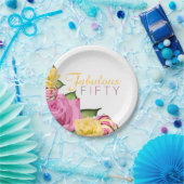 素晴らしい50ピンク |黄色フローラ50誕生日 ペーパープレート (パーティー)