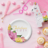 素晴らしい50ピンク |黄色フローラ50誕生日 ペーパープレート (パーティー)