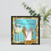 素晴らしい50ファンタスティックティール(緑がかった色)ホワイト金ゴールド誕生日 招待状 (スタンド正面)