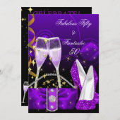 素晴らしい50ファンタスティックパープルグリッターハイヒール 招待状 (正面/裏面)