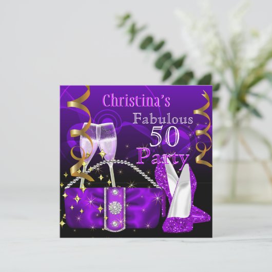 素晴らしい50ファンタスティックパープルハイヒールシャンパン 招待状 (スタンド正面)