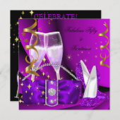 素晴らしい50ファンタスティックパープルハイヒール誕生日 招待状 (正面/裏面)