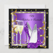 素晴らしい50ファンタスティックパープルブラック金ゴールドパーティー2 招待状 (正面)