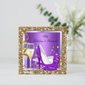 素晴らしい50ファンタスティックパープル金ゴールド誕生日パーティー 招待状 (スタンド正面)