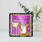 素晴らしい50ファンタスティックピンク白黒金ゴールドパーティー 招待状 (スタンド正面)