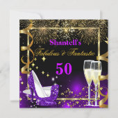 素晴らしい50ファンタスティックフェスティバルパープル金ゴールドパーティー 招待状 (正面)