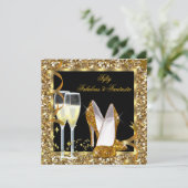 素晴らしい50ファンタスティックブラック金ゴールド誕生日パーティー 招待状 (スタンド正面)