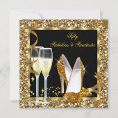 素晴らしい50ファンタスティックブラック金ゴールド誕生日パーティー 招待状 (正面)