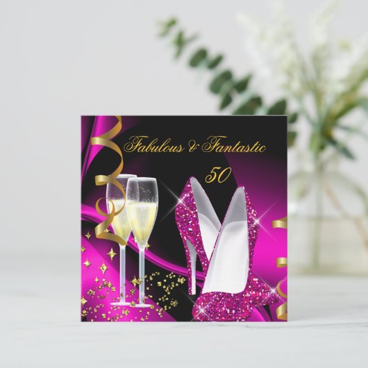 素晴らしい50ファンタスティック抽象芸術ピンク金ゴールド誕生日 招待状 (スタンド正面)