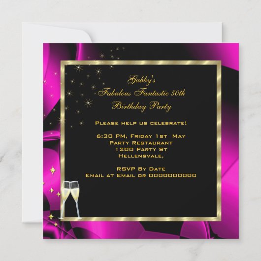 素晴らしい50ファンタスティック抽象芸術ピンク金ゴールド誕生日 招待状 (裏面)
