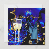 素晴らしい50ファンタスティック抽象芸術ブルー金ゴールド誕生日 招待状 (正面)