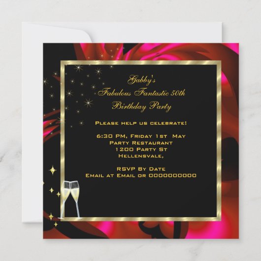 素晴らしい50ファンタスティック抽象芸術レッド金ゴールド誕生日2 招待状 (裏面)