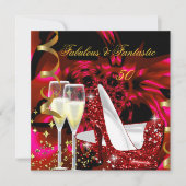 素晴らしい50ファンタスティック抽象芸術レッド金ゴールド誕生日2 招待状 (正面)