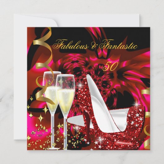 素晴らしい50ファンタスティック抽象芸術レッド金ゴールド誕生日2 招待状 (正面)