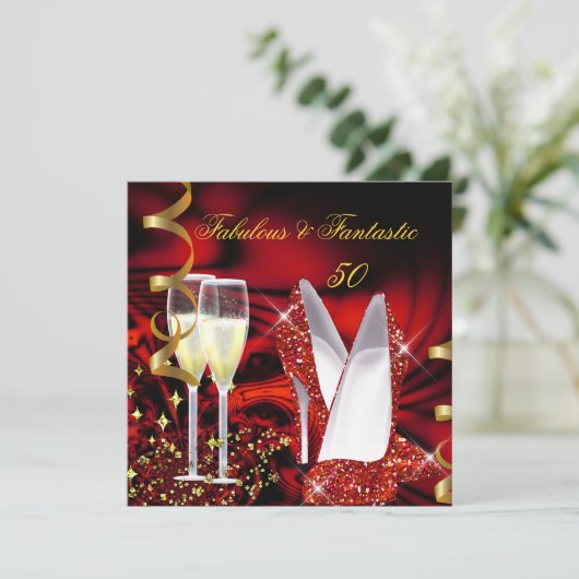 素晴らしい50ファンタスティック抽象芸術レッド金ゴールド誕生日 招待状 (スタンド正面)