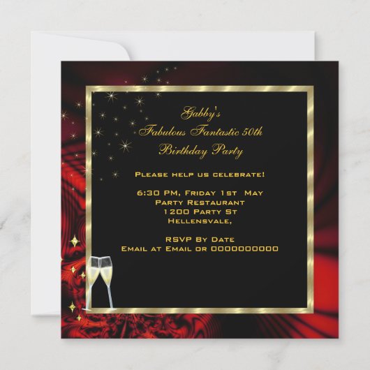 素晴らしい50ファンタスティック抽象芸術レッド金ゴールド誕生日 招待状 (裏面)