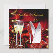 素晴らしい50ファンタスティック抽象芸術レッド金ゴールド誕生日 招待状 (正面)