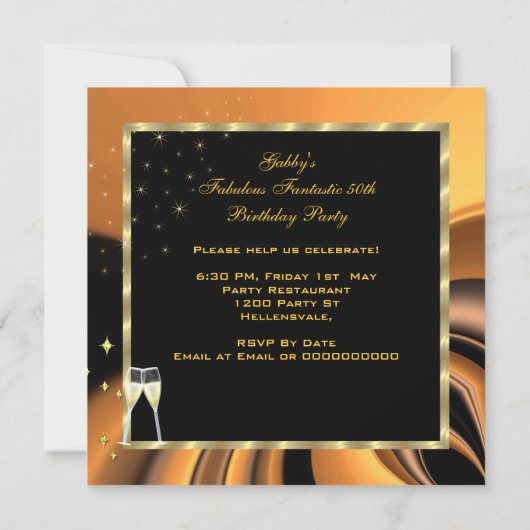 素晴らしい50ファンタスティック抽象芸術金ゴールド誕生日パーティー 招待状 (裏面)