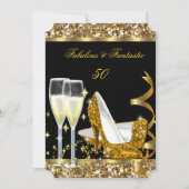 素晴らしい50ファンタスティック誕生日パーティー金ゴールドブラック2 招待状 (正面)