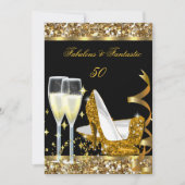 素晴らしい50ファンタスティック誕生日パーティー金ゴールドブラック 招待状 (正面)
