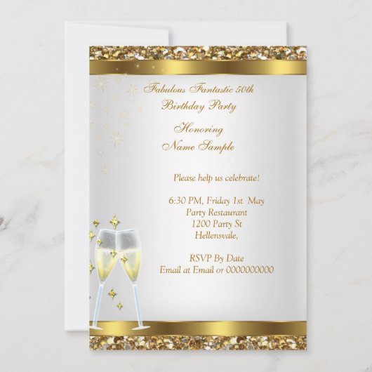 素晴らしい50ファンタスティック金ゴールドヒール誕生日パーティー 招待状 (裏面)