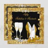 素晴らしい50ファンタスティック金ゴールドブラックバースデーパーティー2 招待状 (正面/裏面)