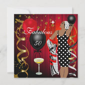 素晴らしい50フィフティディーバ誕生日ブラックレッドバルーン 招待状 (正面)