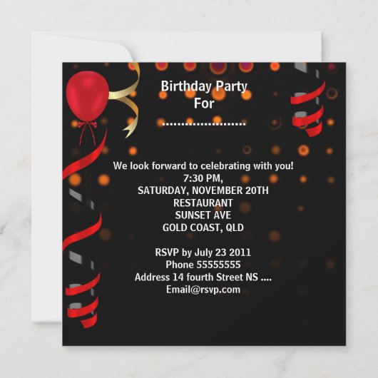 素晴らしい50フィフティディーバ誕生日ブラックレッドライト 招待状 (裏面)