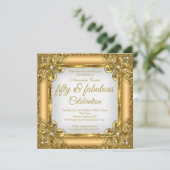 素晴らしい50フォトエリート金ゴールドパール誕生日パーティー 招待状 (スタンド正面)