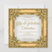 素晴らしい50フォトエリート金ゴールドパール誕生日パーティー 招待状 (正面)