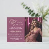 素晴らしい50フォトピンクローズ金ゴールド50誕生日 招待状 (スタンド正面)