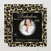 素晴らしい50フォトブラックブロンズヒョウ誕生日 招待状 (正面/裏面)