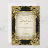 素晴らしい50フォトブラックベージュゴールデンパールパーティー 招待状 (正面)